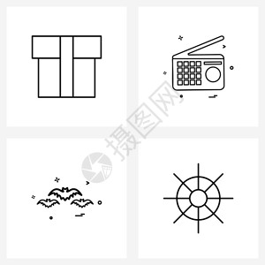 用于礼品盒蝙蝠无线电磁带船只矢量说明的4条线符号集图片