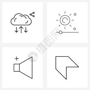 体积云云量共享多媒体箭矢量说明的4行符号集插画