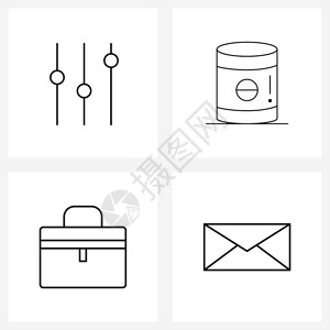 现代风格由4行象形图网格组成以音乐量办公袋食物文包信体矢量图示图片