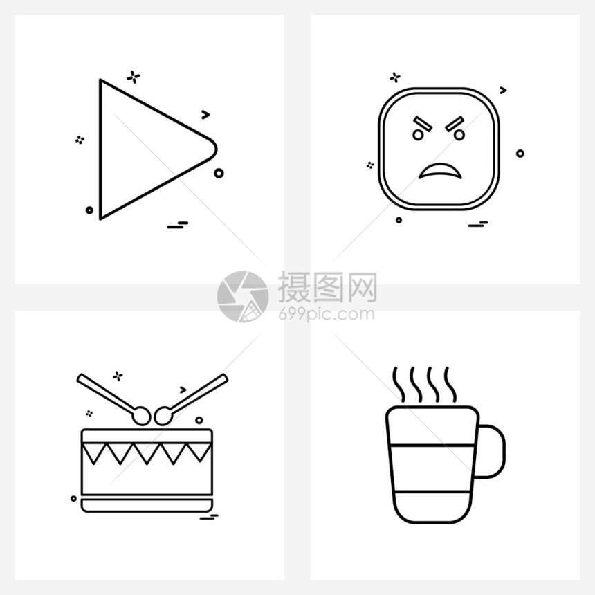 箭头鼓左emoji音乐矢量插图的标集由4行符号组成的箭头音乐矢量图示图片