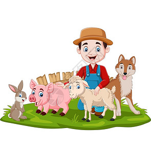 养宠物养在牧场里的小动物们插画