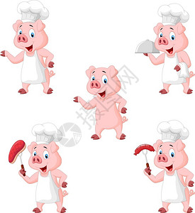 烤卤猪卡通猪厨师插画