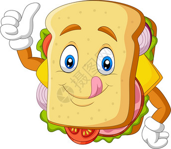 手作面包卡通三明治举起拇指插画