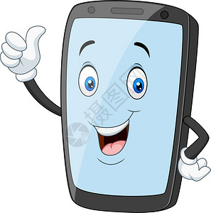 手机臂带卡通手机吉祥物举起拇指插画