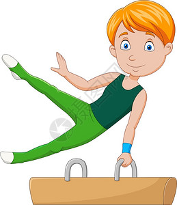 小男孩体操运动员做一个pomel马图片