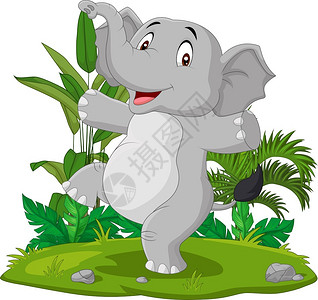 大象跳舞卡通大象快乐在草地上跳舞插画