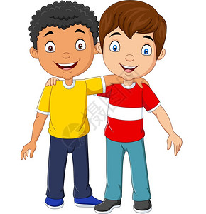 两个孩子两个小男孩抱着插画