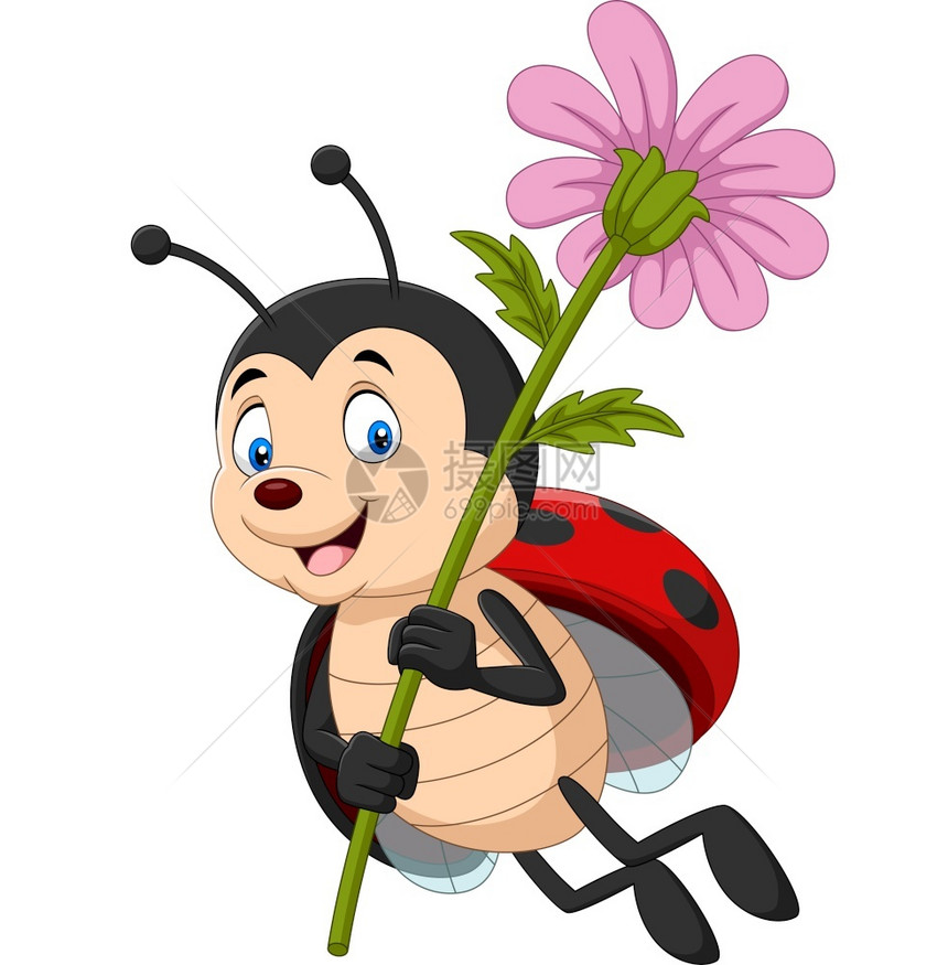卡通可爱的瓢虫拿着朵花图片