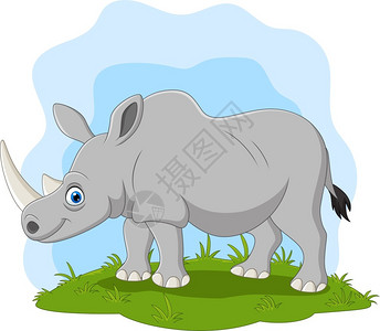 草地上的卡通快乐犀牛图片