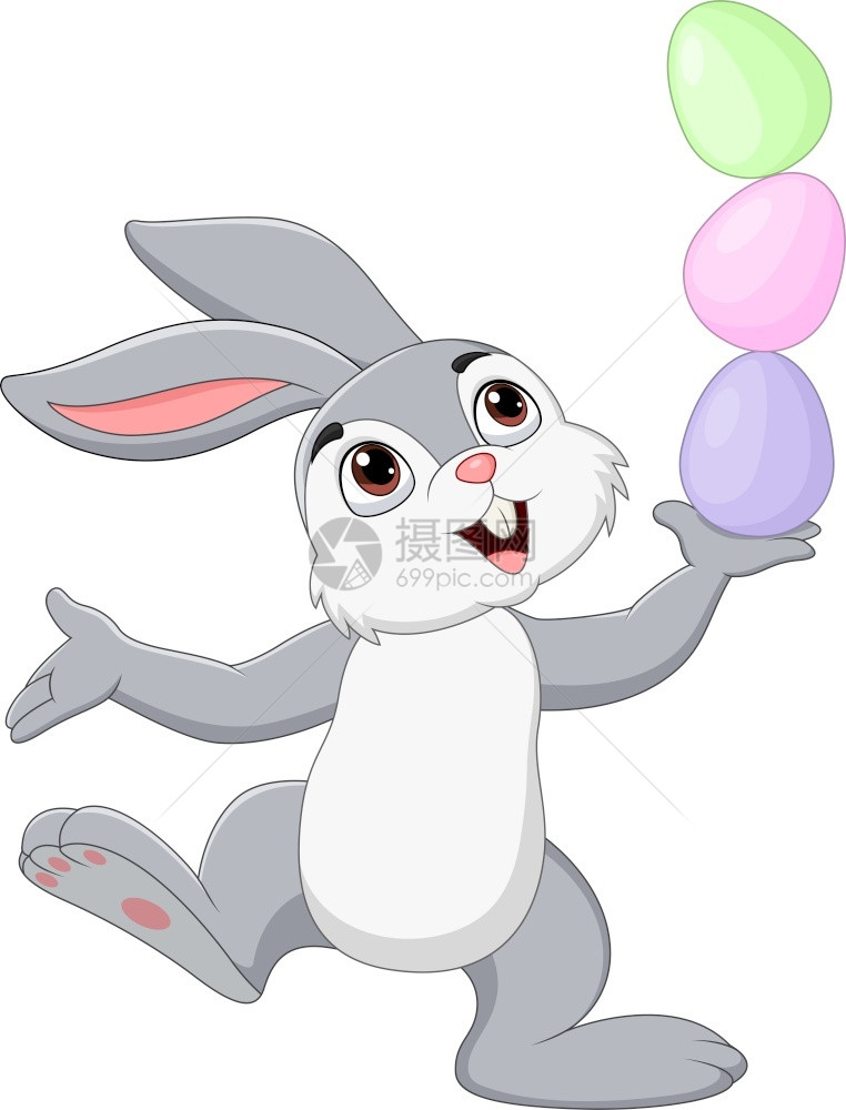带复活节鸡蛋的卡通小兔子图片