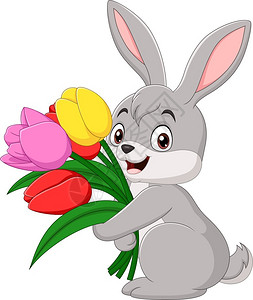 抱着鲜花的可爱小兔子图片