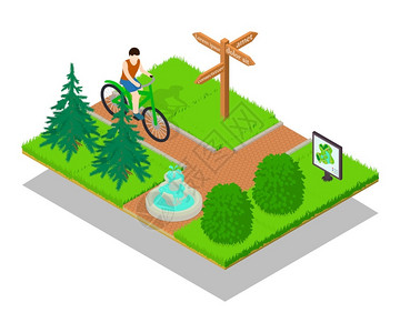 用于网络礼品卡和明信片的自行车路径矢量概念的等横幅插画