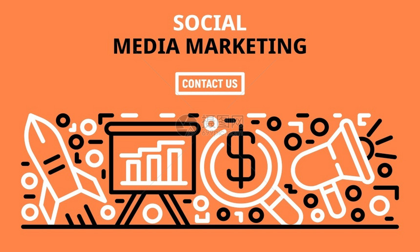 社交媒体营销横幅用于网络设计的社交媒体营销矢量横幅插图社交媒体营销横幅大纲风格图片