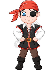 戴着眼罩男孩卡通海盗船长插画