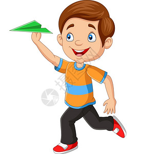 纸飞机小标快乐的男孩玩纸飞机插画