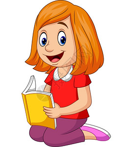 快乐的卡通女孩在读一本书图片