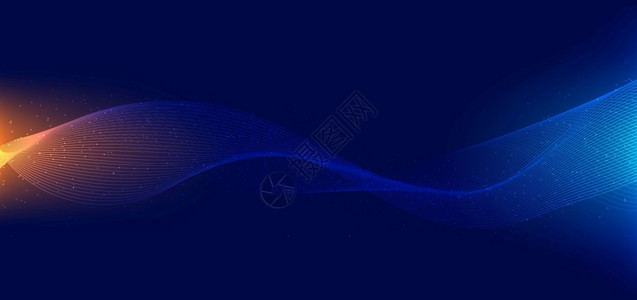 点和曲线带有点粒子和蓝色背景照明效应的抽象技术未来概念波线插画