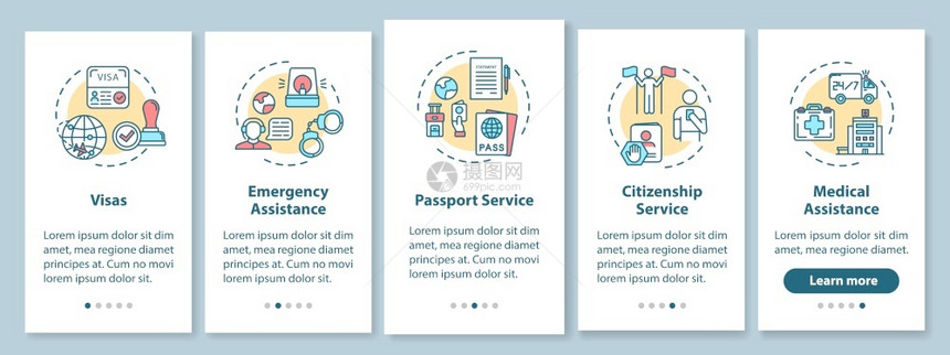 护照帮助社会服务通过5步图形指示u矢量模板配有rgb彩色插图图片