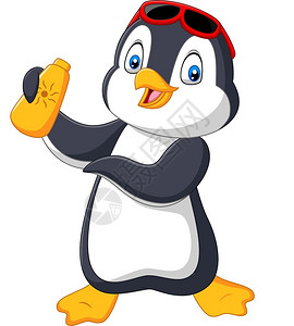 卡通企鹅拿着防晒霜瓶膏图片