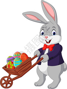 小岛上的兔子卡通兔子推车插画