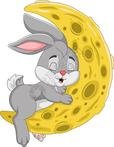 睡在月亮上的卡通兔子图片