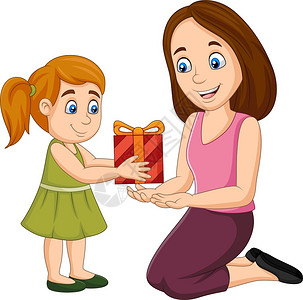 手举礼物盒的小女孩小女孩给妈妈送礼物插画