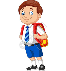 幼儿园园服卡通学校服和背包男孩插画