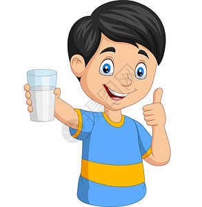 卡通小男孩端着杯子举起大拇指图片