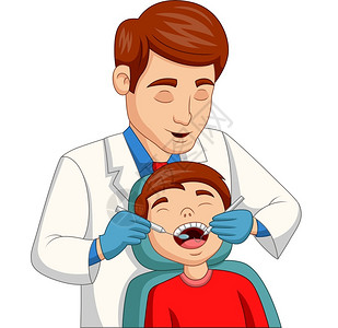 工具幸福的牙检查的卡通小男孩插画