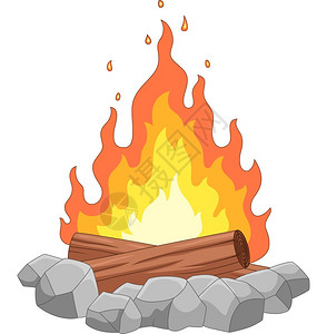 加绒带火素材带石头和木制的营火插画