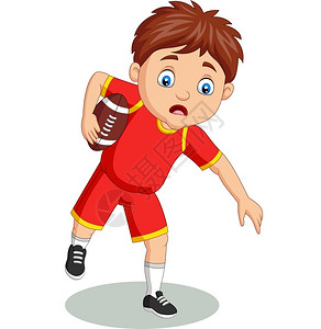 橄榄球男孩玩橄榄球的卡通小男孩插画
