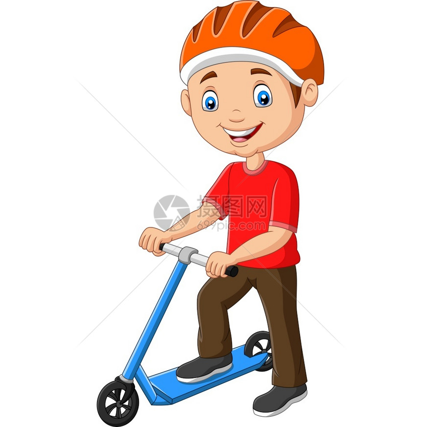 骑滑板车的卡通男孩图片