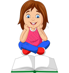 纸张地板坐在地板上读开放书的小女孩插画