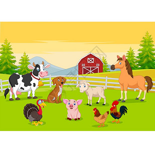 农耕背景的卡通动物图片