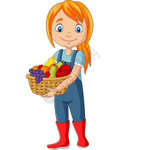 农艺师可爱的快乐女孩收获水果插画