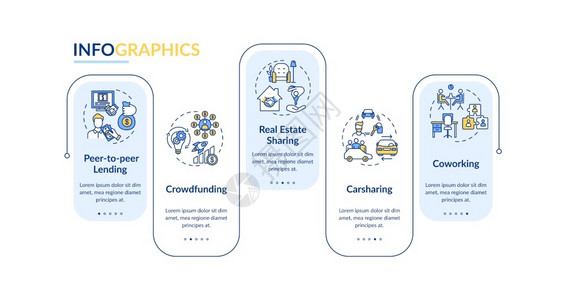 五个步骤流程时间表布局共享经济矢量图背景图片