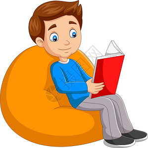 坐椅子小怪兽年轻男孩在看书坐大枕头上插画