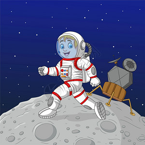 月球行走小宇航员在月球上行走插画