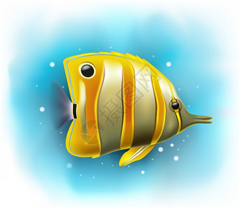 黄色条纹鱼卡通条纹的蝴蝶鱼插画