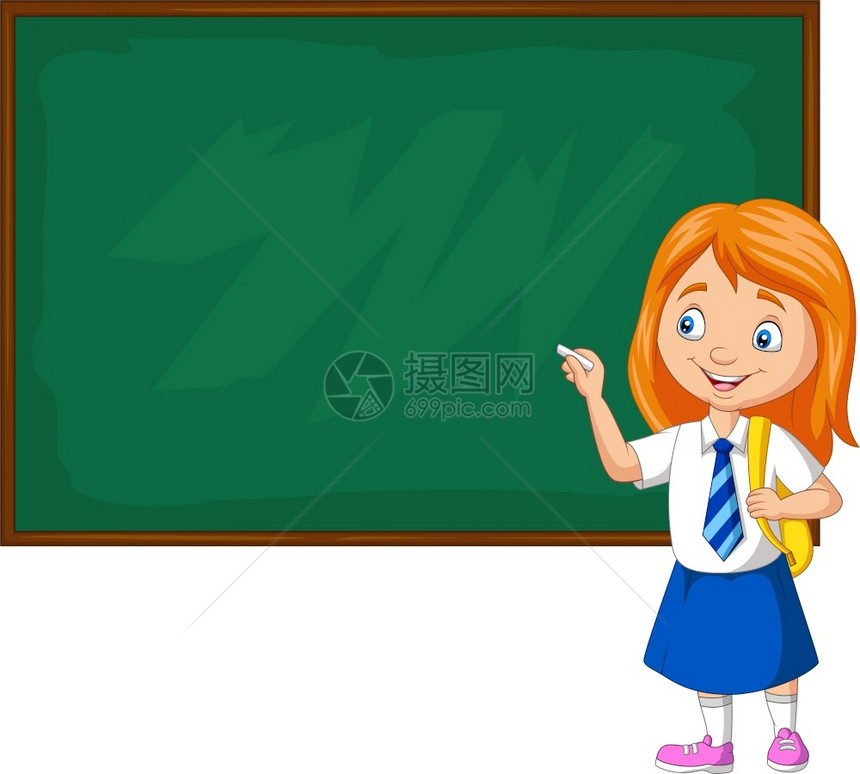 黑板上穿着制服写字的卡通女学生图片