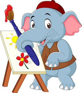 带刷子的卡通可爱大象绘画图片