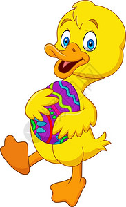 拿着装饰鸡蛋卡通小鸭子背景图片