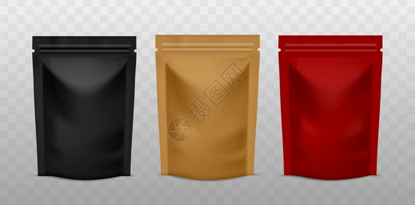 塑料散沙袋咖啡包金黑和红颜色的咖啡拉链金黑和红颜色的咖啡包纸袋常存广告展示现实的病媒产品模型纸袋常存广告展示现实的病媒模型插画