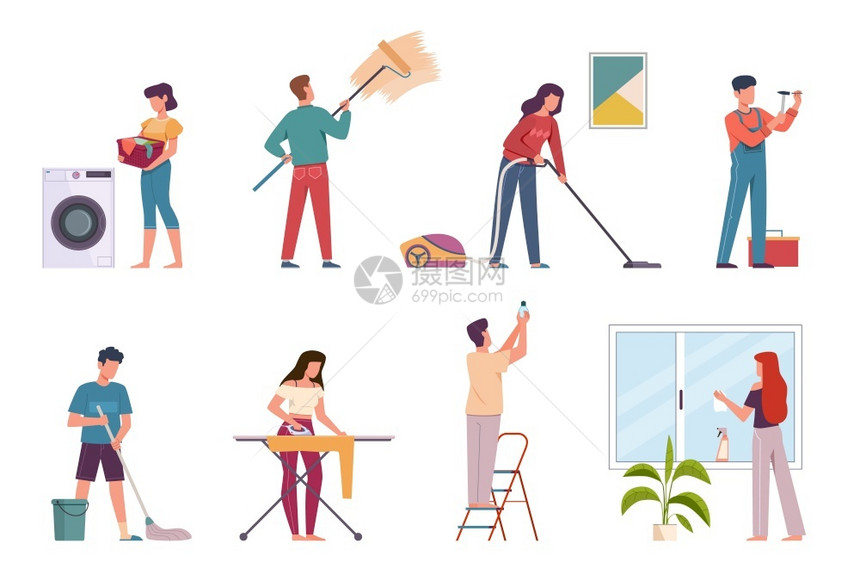 清洁工人公司服务男女做家熨烫洗地板和真空吸尘器操作员清洁人洗地板和真空吸尘器操作员图片