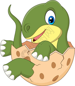 绿色蜥蜴恐龙孵化的卡通小恐龙插画