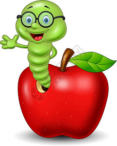 卡通红苹果的虫图片