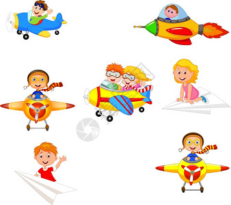儿童玩飞机具收藏的卡通儿童图片