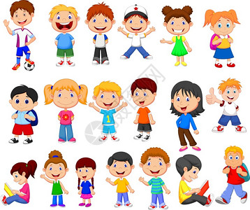不同姿势小孩卡通不同表情姿势的儿童插画