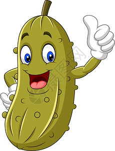 食手卡通快乐的泡菜举起大拇指插画