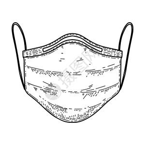 在雕刻风格中用医学呼吸器遮罩插图wuhancora主题海报卡片横幅符号的设计元素矢量图示背景图片